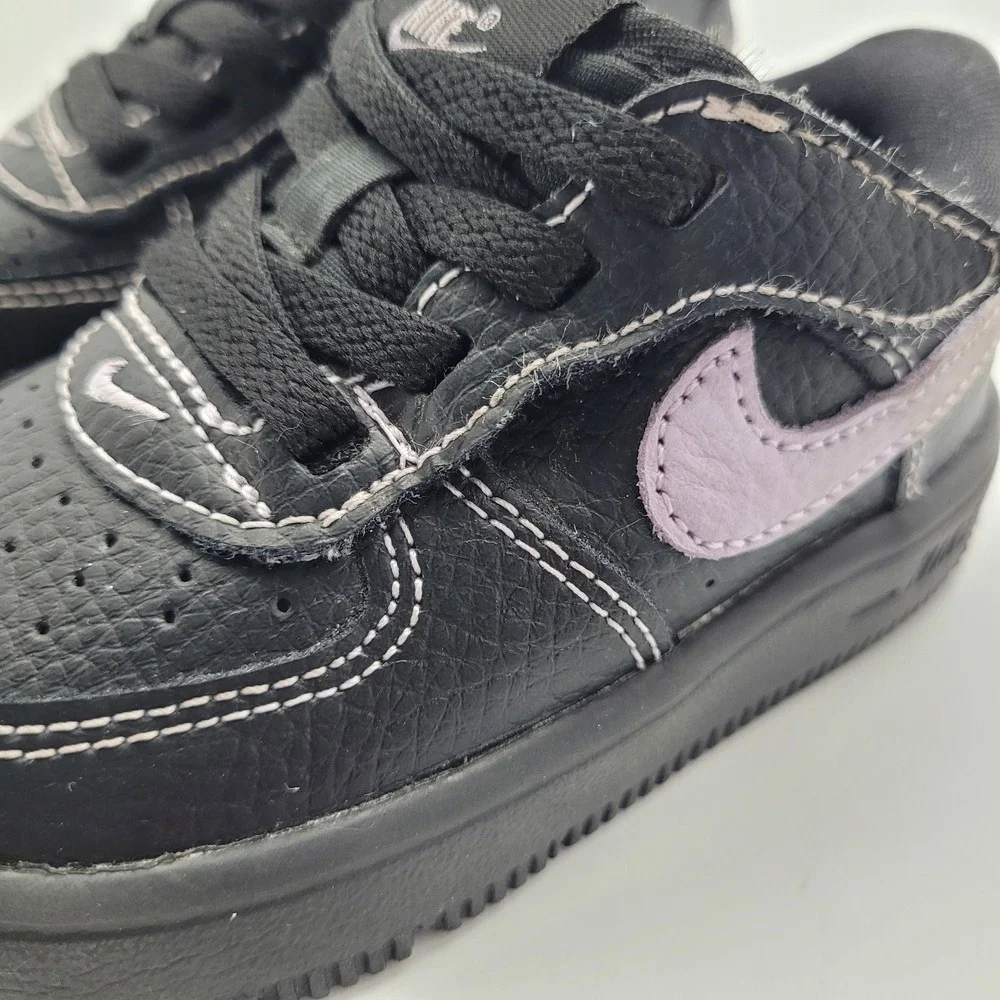 Nike Air Force 1 Baby 6C Black Purple Leather Hook & Loop Low Top HJ6764-001